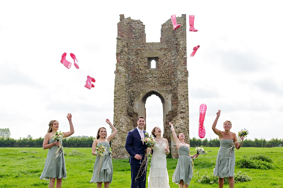 the bridesmaids throw their wellies