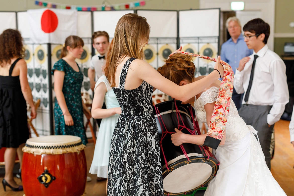 kate puts on her taiko drum