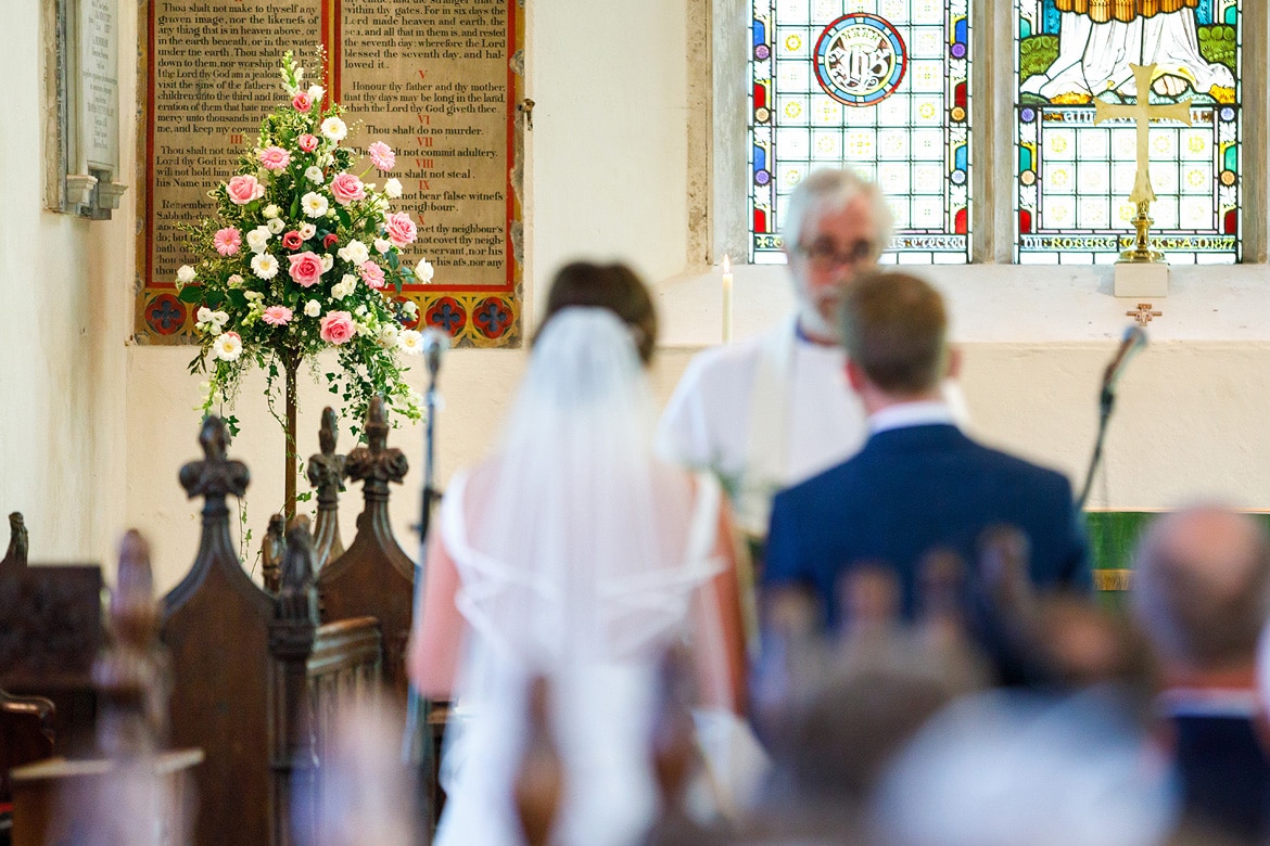 the flowers at the front of the church