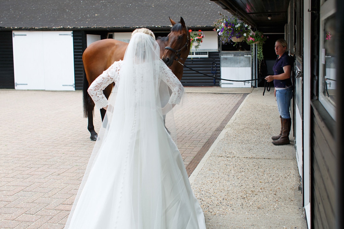 the bride greets her horse