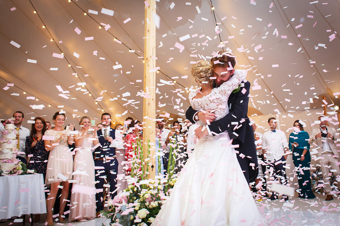 first dance at a summer marquee wedding