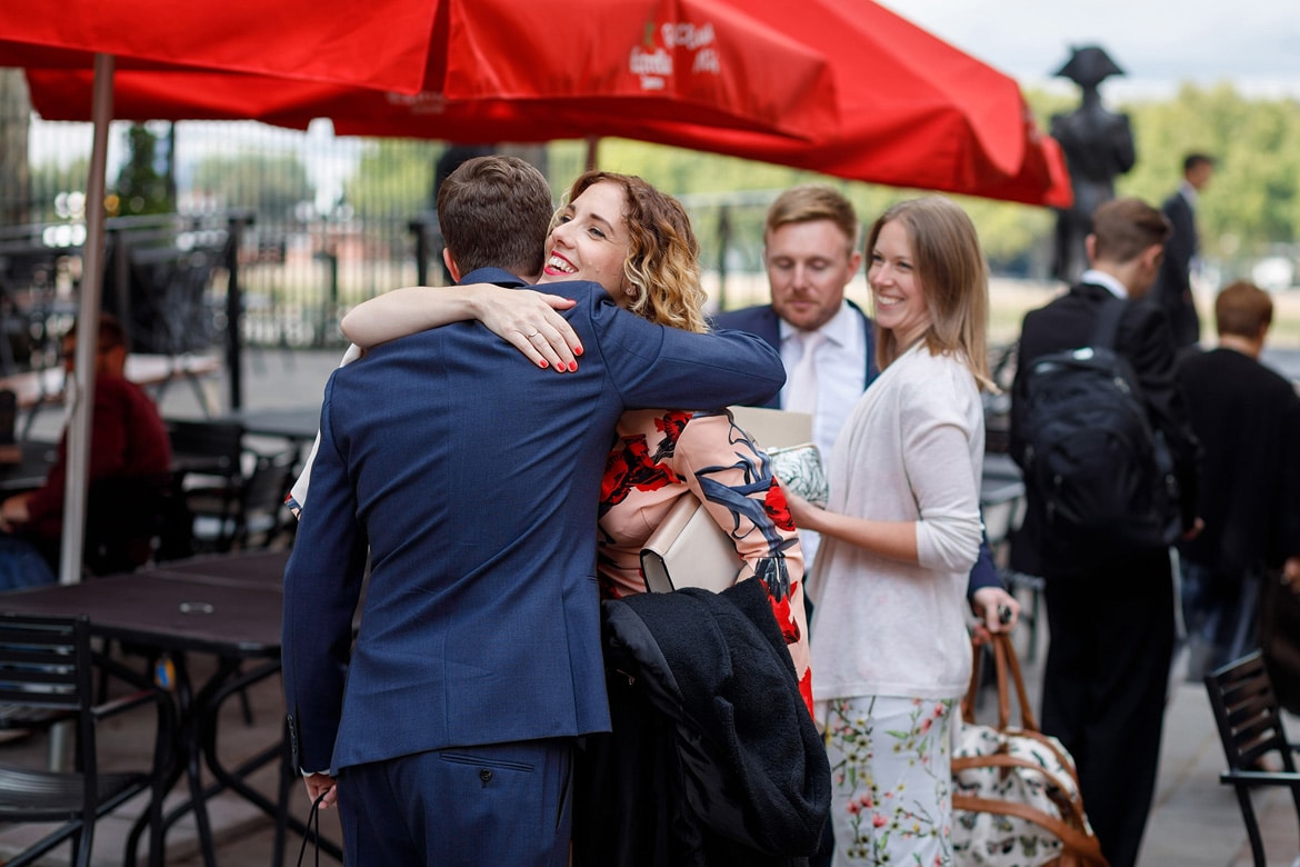 steve greets guests outside trafalgar tavern