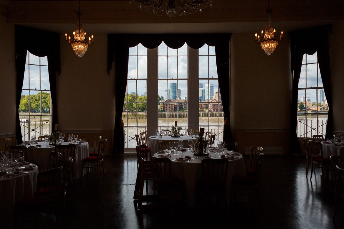 trafalgar tavern laid out for a wedding