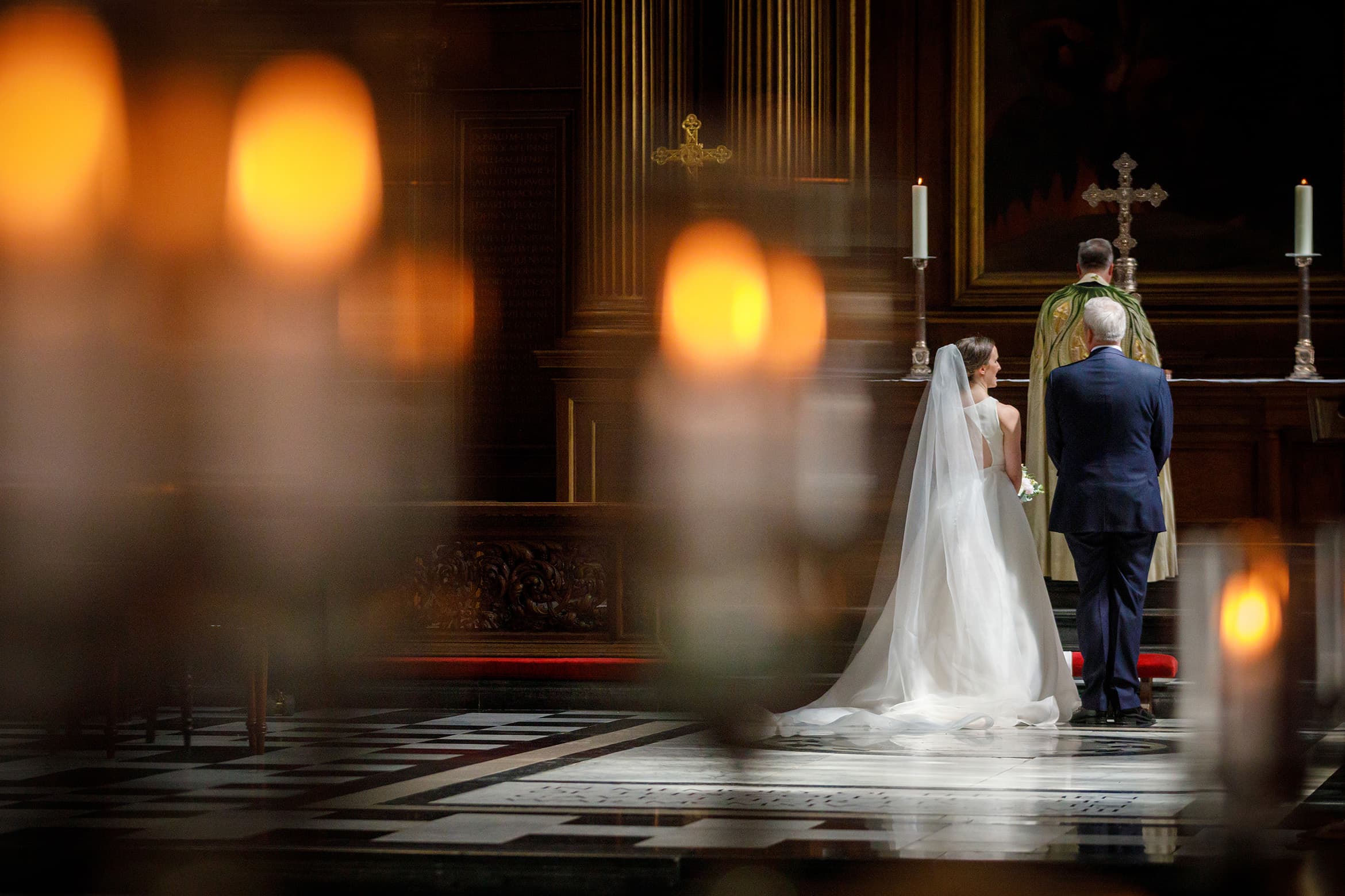 bride and groom exchange a glance