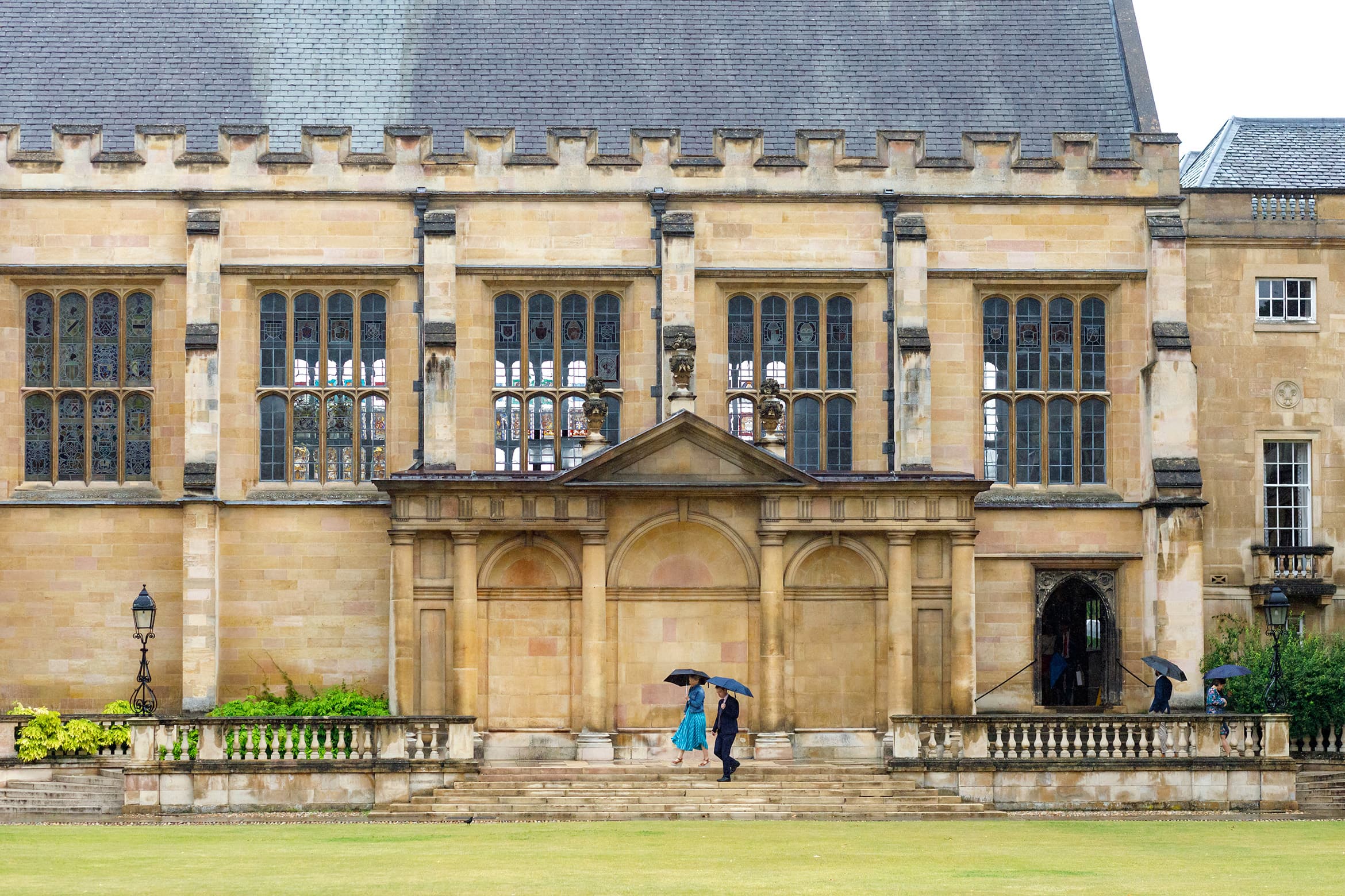 Trinity college cambridge in the rain