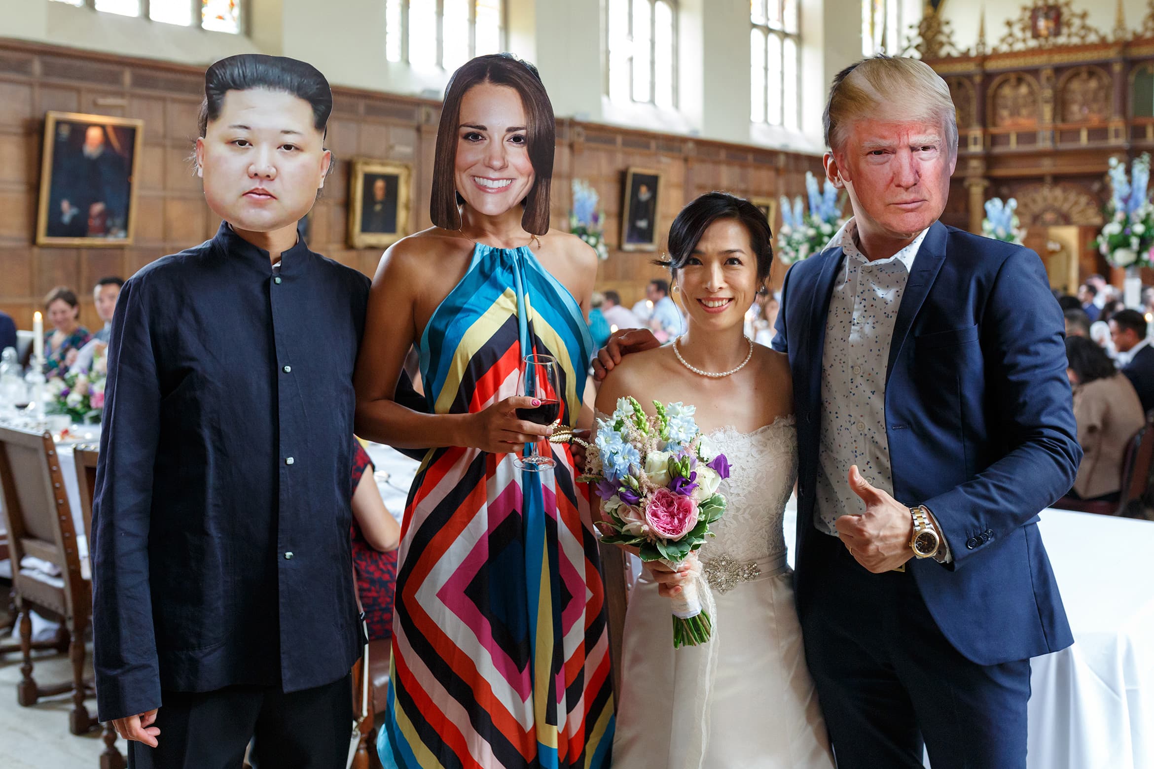 the bride poses with donald trump