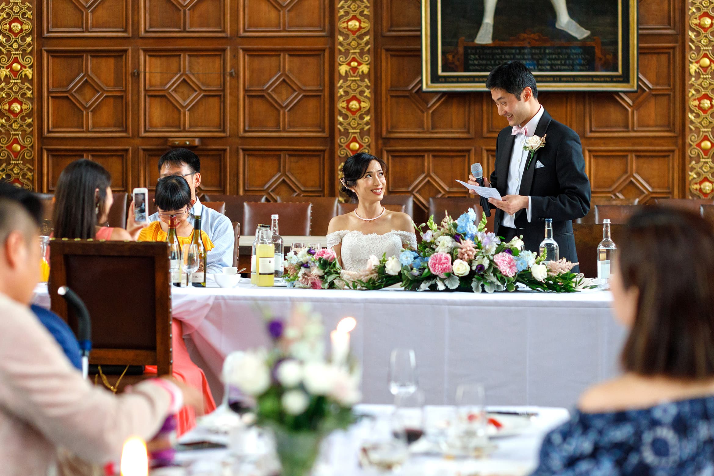 bride and groom during the speeches