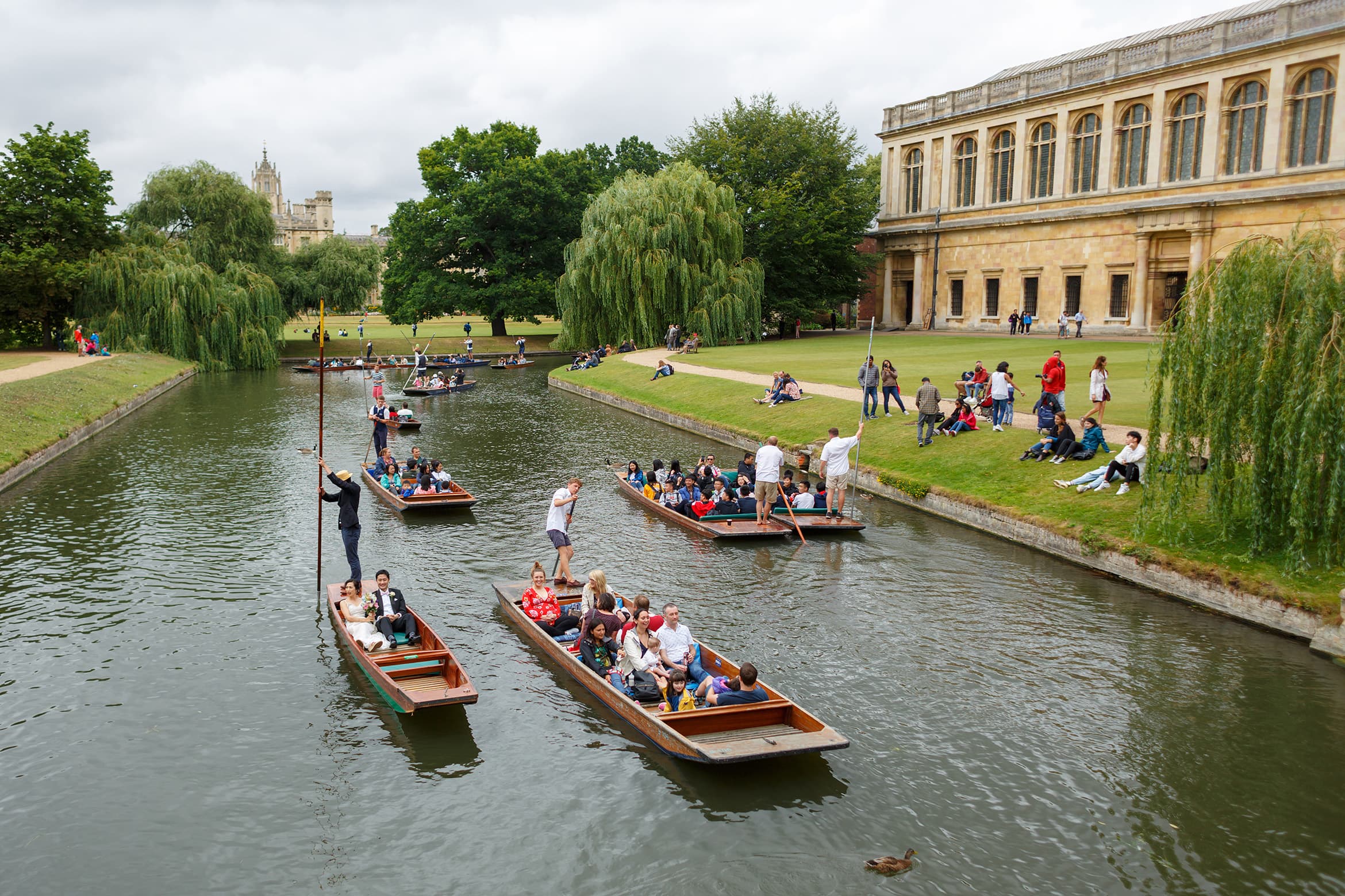 punting at a trinity college wedding